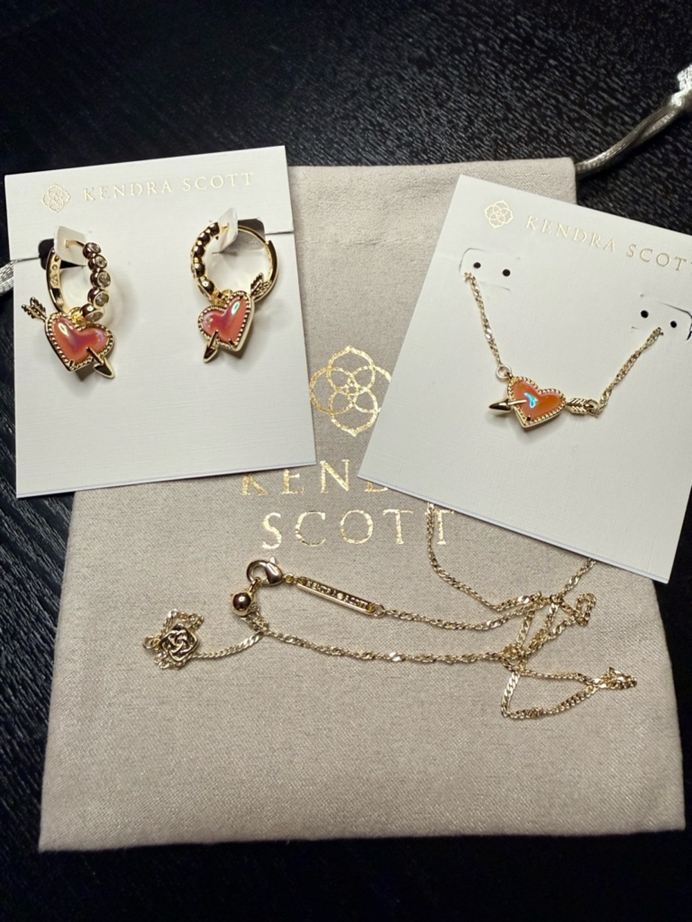 Kendra Scott Ari Pink Heart Necklace & Earring Set - Gold Tone